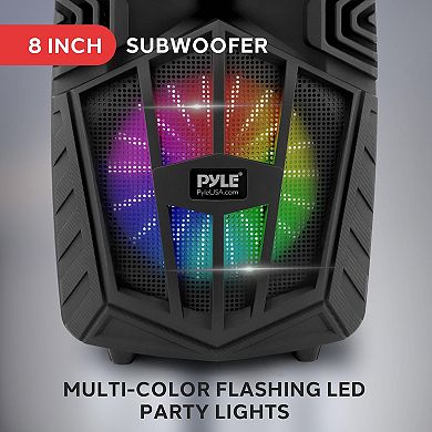 Pyle 8” Portable PA Speaker System with Bluetooth, LED Lights & Wireless Microphone