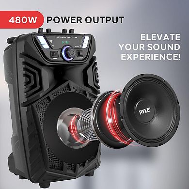 Pyle 8” Portable PA Speaker System with Bluetooth, LED Lights & Wireless Microphone