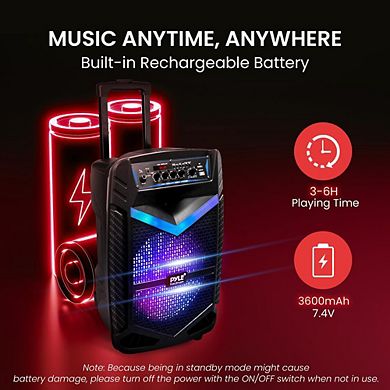 Pyle 10” Bluetooth Portable PA Speaker System with Multi-Color LED Lights (PPHP1042B) - 600 Watt Max