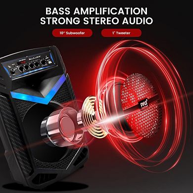Pyle 10” Bluetooth Portable PA Speaker System with Multi-Color LED Lights (PPHP1042B) - 600 Watt Max
