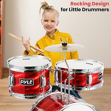 Pyle 3-Piece Kids/Junior Drum Set with Throne - Metallic Shiny Red (PDRMKIT72RD)