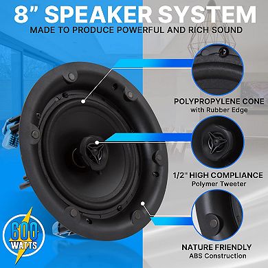 Pyle Ceiling and Wall Mount Speaker-8” 2-Way 70V