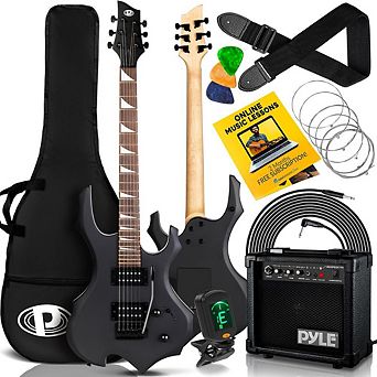 Pyle 6-String Electric Guitar Kit with 10W Amplifier and Accessories (PMGTRKT101) - Matte Black