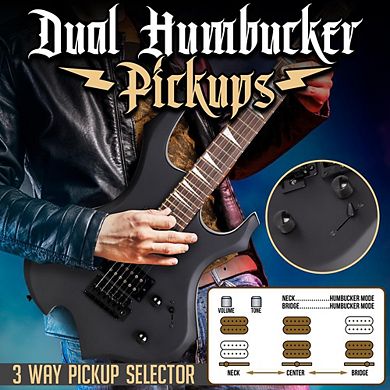 Pyle 6-String Electric Guitar Kit with 10W Amplifier and Accessories (PMGTRKT101) - Matte Black