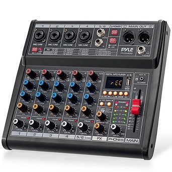Pyle 6-Channel Bluetooth DJ Audio Mixer, DSP 16 Preset Effects, 4 XLR Inputs, MP3 Player, AUX