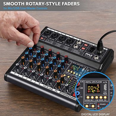 Pyle 6-Channel Bluetooth DJ Audio Mixer, DSP 16 Preset Effects, 4 XLR Inputs, MP3 Player, AUX