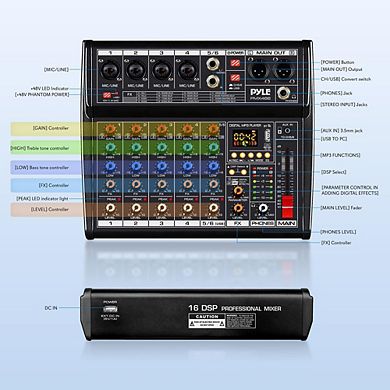Pyle 6-Channel Bluetooth DJ Audio Mixer, DSP 16 Preset Effects, 4 XLR Inputs, MP3 Player, AUX