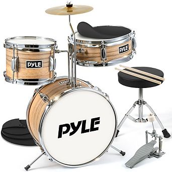 Pyle 13'' Kids/Junior Drum Set - Metallic Yellow Finish with Throne, Cymbal, Pedal, Snare, and Tom
