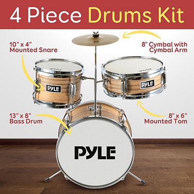 Pyle 13'' Kids/Junior Drum Set - Metallic Yellow Finish with Throne, Cymbal, Pedal, Snare, and Tom