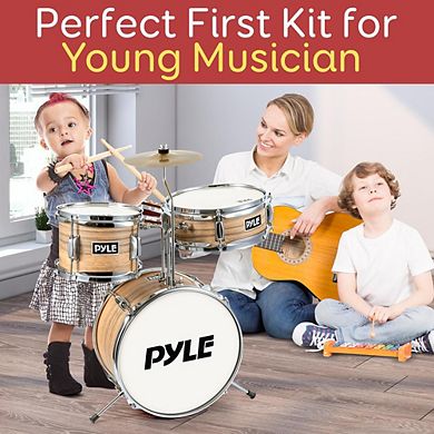 Pyle 13'' Kids/Junior Drum Set - Metallic Yellow Finish with Throne, Cymbal, Pedal, Snare, and Tom
