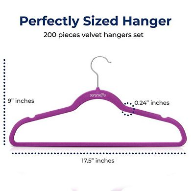 Velvet Hangers 200 Pack Non-Slip Felt Ultra-Thin Lightweight 360° Hook for Shirts Sweaters Dresses