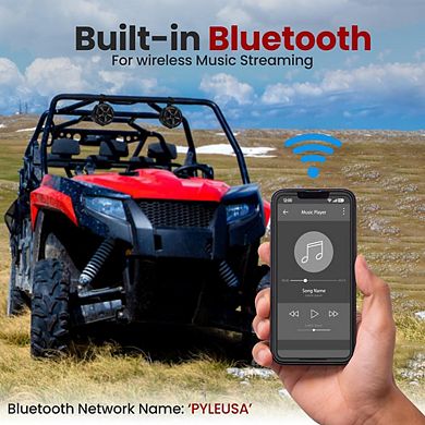 Pyle 4" Bluetooth Waterproof Off-Road Speakers, 800W, for ATV/UTV/Boat, Aux Input, Black