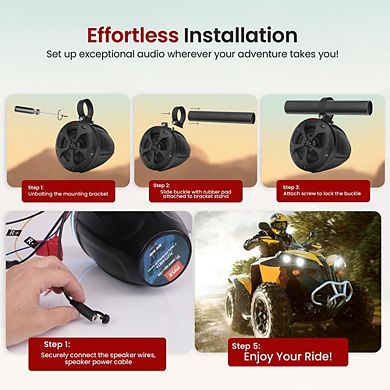 Pyle 4" Bluetooth Waterproof Off-Road Speakers, 800W, for ATV/UTV/Boat, Aux Input, Black