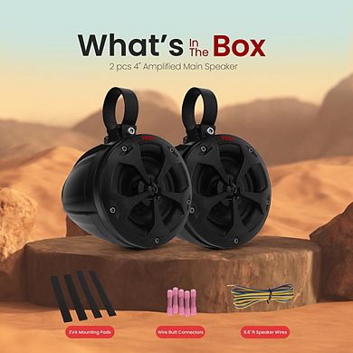 Pyle 4" Bluetooth Waterproof Off-Road Speakers, 800W, for ATV/UTV/Boat, Aux Input, Black