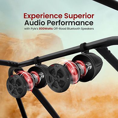 Pyle 4" Bluetooth Waterproof Off-Road Speakers, 800W, for ATV/UTV/Boat, Aux Input, Black