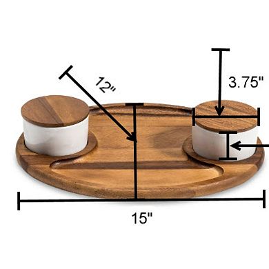 Charcuterie/ Serving Tray w/ 2 ceramic bowls w/ lids