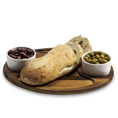 Charcuterie/ Serving Tray w/ 2 ceramic bowls w/ lids