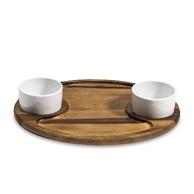 Charcuterie/ Serving Tray w/ 2 ceramic bowls w/ lids