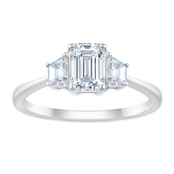 Brilliant Love 10k Gold 1 1/2 Carat T.W. Lab Grown Diamond Emerald & Trapezoid-Cut Engagement Ring