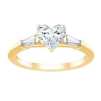 Brilliant Love 10k Gold 1 1/3 Carat T.W. Lab Grown Diamond Heart & Baguette-Cut Engagement Ring