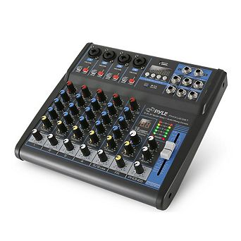 Pyle 6-Channel Audio Mixer, USB Bluetooth, 48V Phantom Power, Digital MP3, 16-Bit DSP Effects