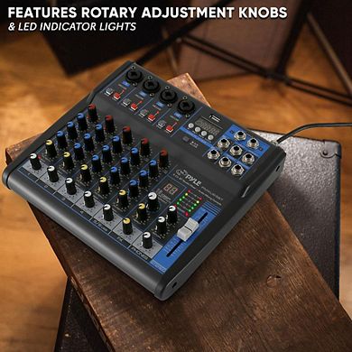 Pyle 6-Channel Audio Mixer, USB Bluetooth, 48V Phantom Power, Digital MP3, 16-Bit DSP Effects