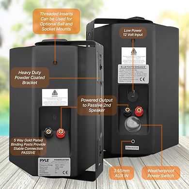 Pyle 5.25 Indoor/Outdoor Wall Mount Speakers with Bluetooth PDWR52BTBK - Black