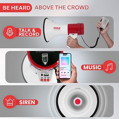 Pyle Megaphone Speaker PA Bullhorn 50 Watts with Siren Adjustable Volume Record Function - PMP58U