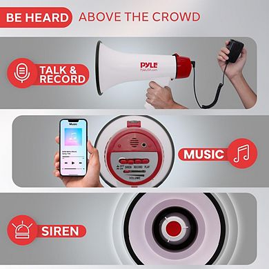 Pyle Portable Megaphone with Built-in Rechargeable Battery, Siren Alarm, and MP3 Input - PMP48IR