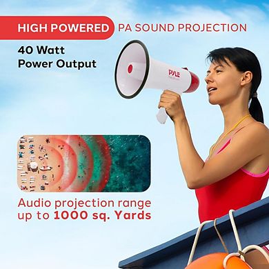 Pyle Portable Megaphone with Built-in Rechargeable Battery, Siren Alarm, and MP3 Input - PMP48IR