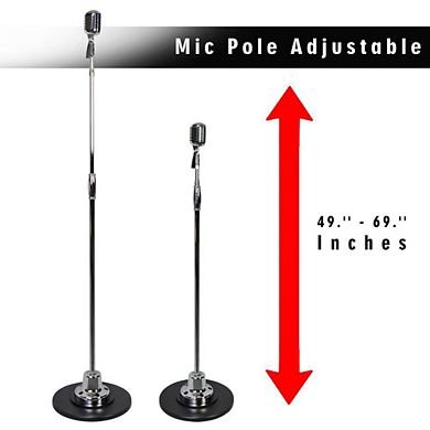 Pyle Retro Microphone Dynamic Vocal Mic, Vintage Style, Adjustable Stand, XLR Cable, Silver
