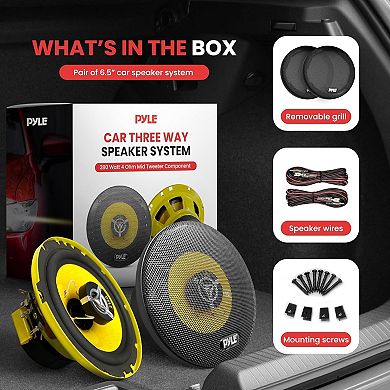 Pyle 6.5'' 280 Watt Three-Way Car Speakers - Yellow