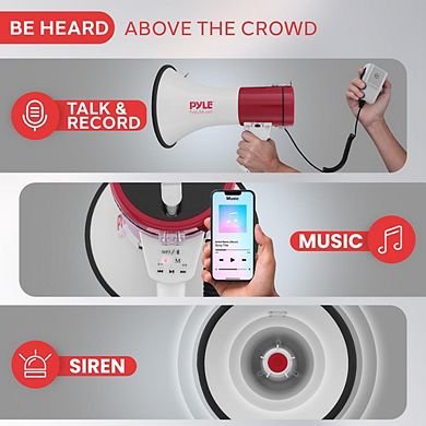Pyle Bluetooth Megaphone PA Bullhorn Speaker with Siren, Wired Microphone - PMP52BT
