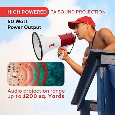 Pyle Bluetooth Megaphone PA Bullhorn Speaker with Siren, Wired Microphone - PMP52BT