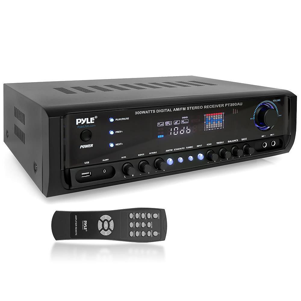 Pyle 300W 4-Channel Home Theater Power Stereo Receiver, USB, RCA, Mic ...