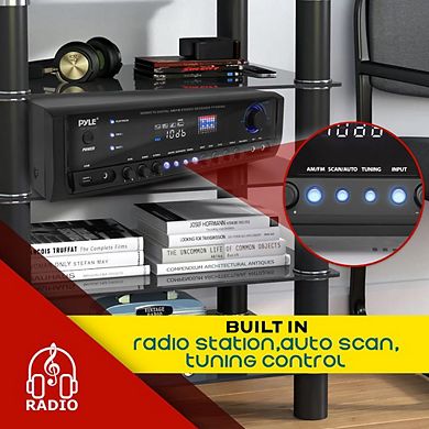 Pyle 300W 4-Channel Home Theater Power Stereo Receiver, USB, RCA, Mic Echo, Remote Control