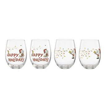 Lenox Peanuts Snoopy 4 pc Christmas Glass Tumbler Set