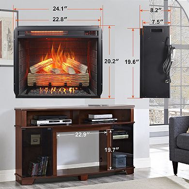 LOVMOR Infrared Heating Electric Fireplace Insert With Log Set Realistic Flame Remote Control Timer