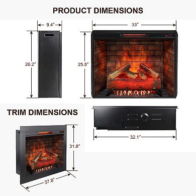 LOVMOR Infrared Electric Fireplace With Removable Trim Kit Insert Touch Panel