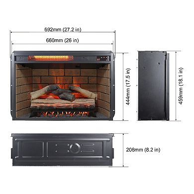 LOVMOR Electric Fireplace Entertainment Center With Door Sensor Reclaimed Barnwood Color