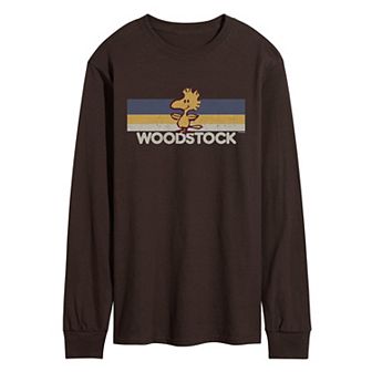 Men's Peanuts Woodstock Stripes Retro Long Sleeve Graphic Tee