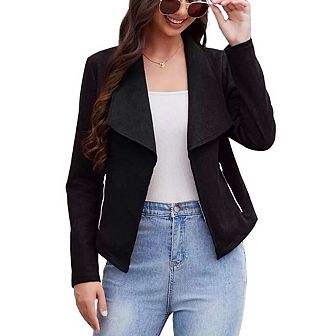 Women's Fashion Faux Suede Jackets Clothes Lapel Long Sleeve Open Front Outerwear Cropped Coats