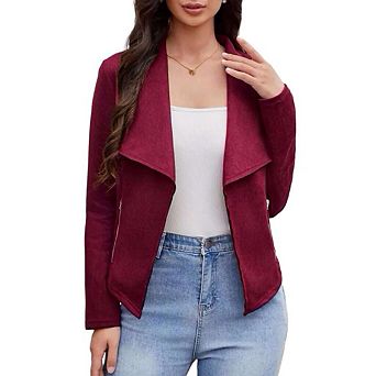 Women's Fashion Faux Suede Jackets Clothes Lapel Long Sleeve Open Front Outerwear Cropped Coats
