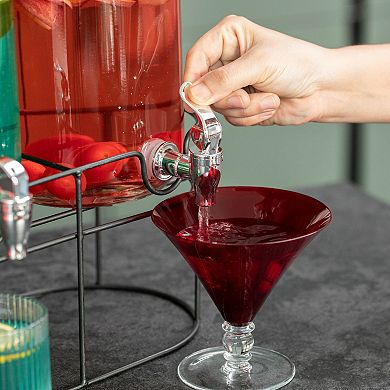 Basicwise 2-Pcs Versatile Glass Drink Dispenser with Metal Stand & Stainless Steel Spigots