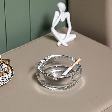 Basicwise Elegant Glass Round Portable and Modern Ashtray - Perfect for Smokers