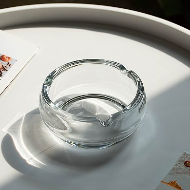 Basicwise Elegant Glass Round Portable and Modern Ashtray - Perfect for Smokers