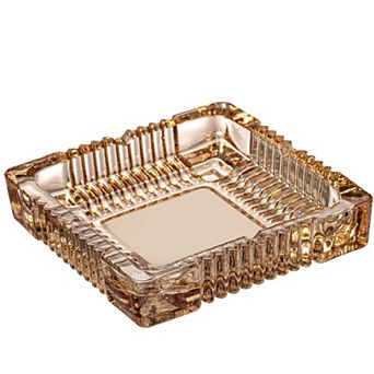 Basicwise Luxury Large Glass Ashtray with 4 Slots for Cigarettes and Cigars, Design for Men