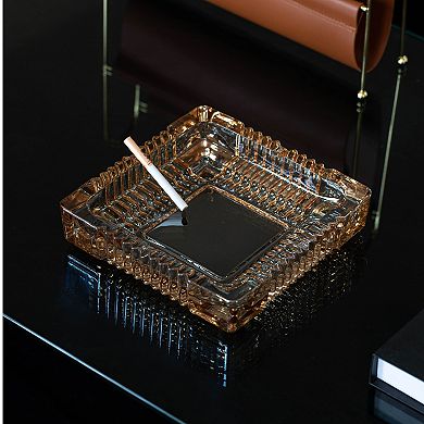 Basicwise Luxury Large Glass Ashtray with 4 Slots for Cigarettes and Cigars, Design for Men