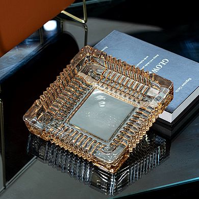 Basicwise Luxury Large Glass Ashtray with 4 Slots for Cigarettes and Cigars, Design for Men