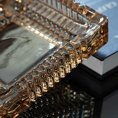 Basicwise Luxury Large Glass Ashtray with 4 Slots for Cigarettes and Cigars, Design for Men